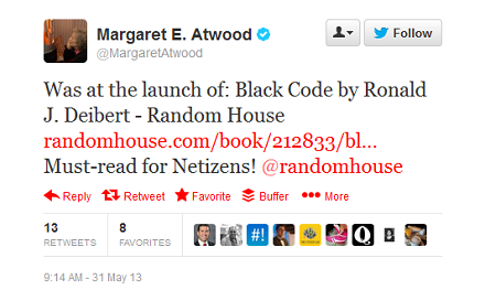 Margaret Atwood tweeted that the book is a must-read for netizens